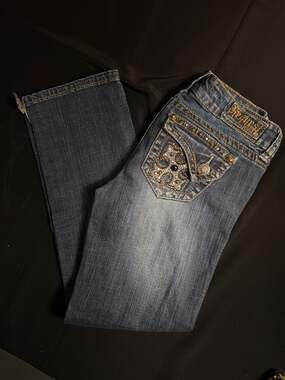 Request Jeans Embellished Flap Pocket Rhinestone Cross Denim Jeans Size 3/26